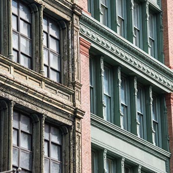 A close up of the side of a building