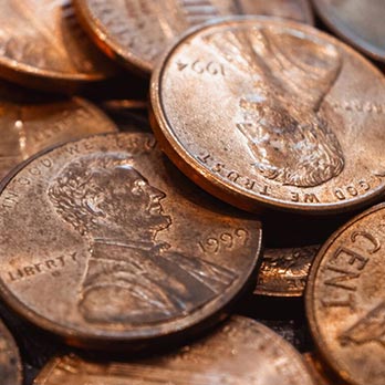 Pennies stacked on top of each other